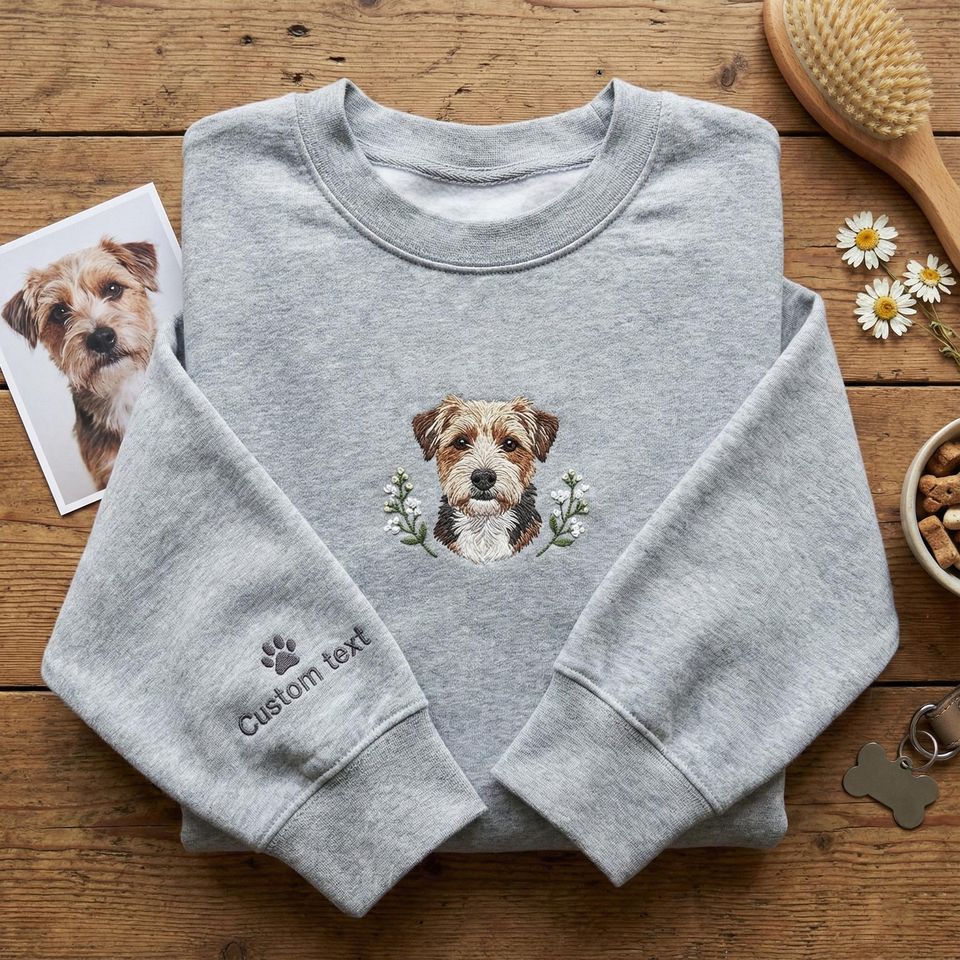 Custom Dog & Cat Embroidery Sweatshirt  Personalized Pet Portrait Shirt, Fathers Day Gift, Pet Lover Clothing