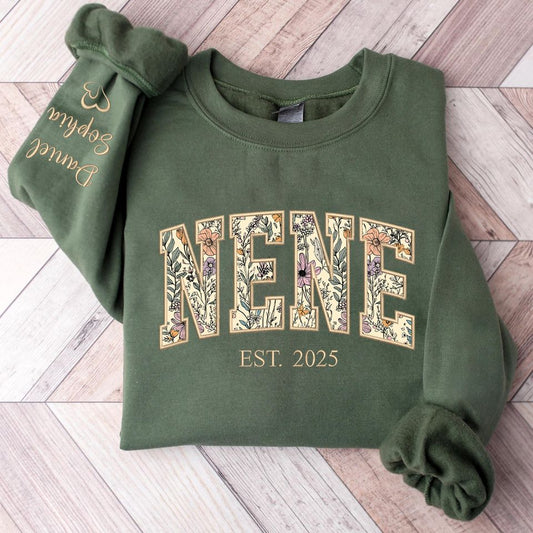Custom Nene Sweatshirt - Floral Appliqu Embroidered Nene Sweater, Personalized Grandma Gift, Nene Gifts, Mothers Day, Christmas 2025