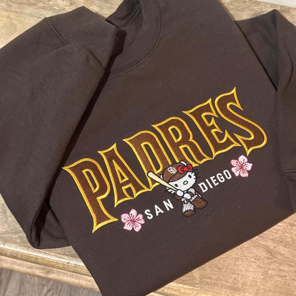 Embroidered Padres Sweatshirt: Kitty San Diego Baseball Design