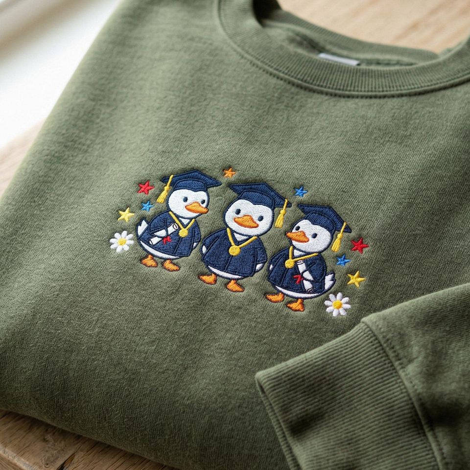 Class of 2026 Embroidered Sweatshirt with Graduation Ducks, Diploma Crewneck, Senior Gift Idea