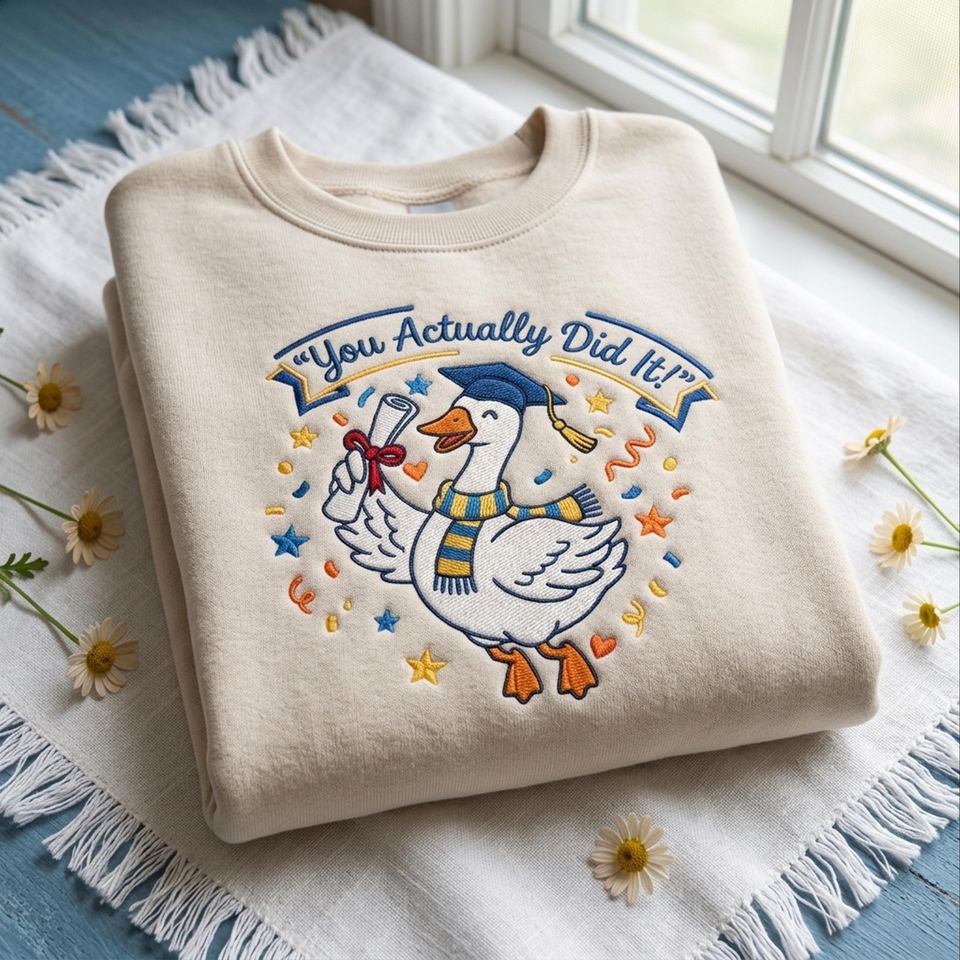 Graduation Goose Embroidered Sweatshirt, Funny Grad Gift Hoodie, Class of 2026 Graduation Crewneck
