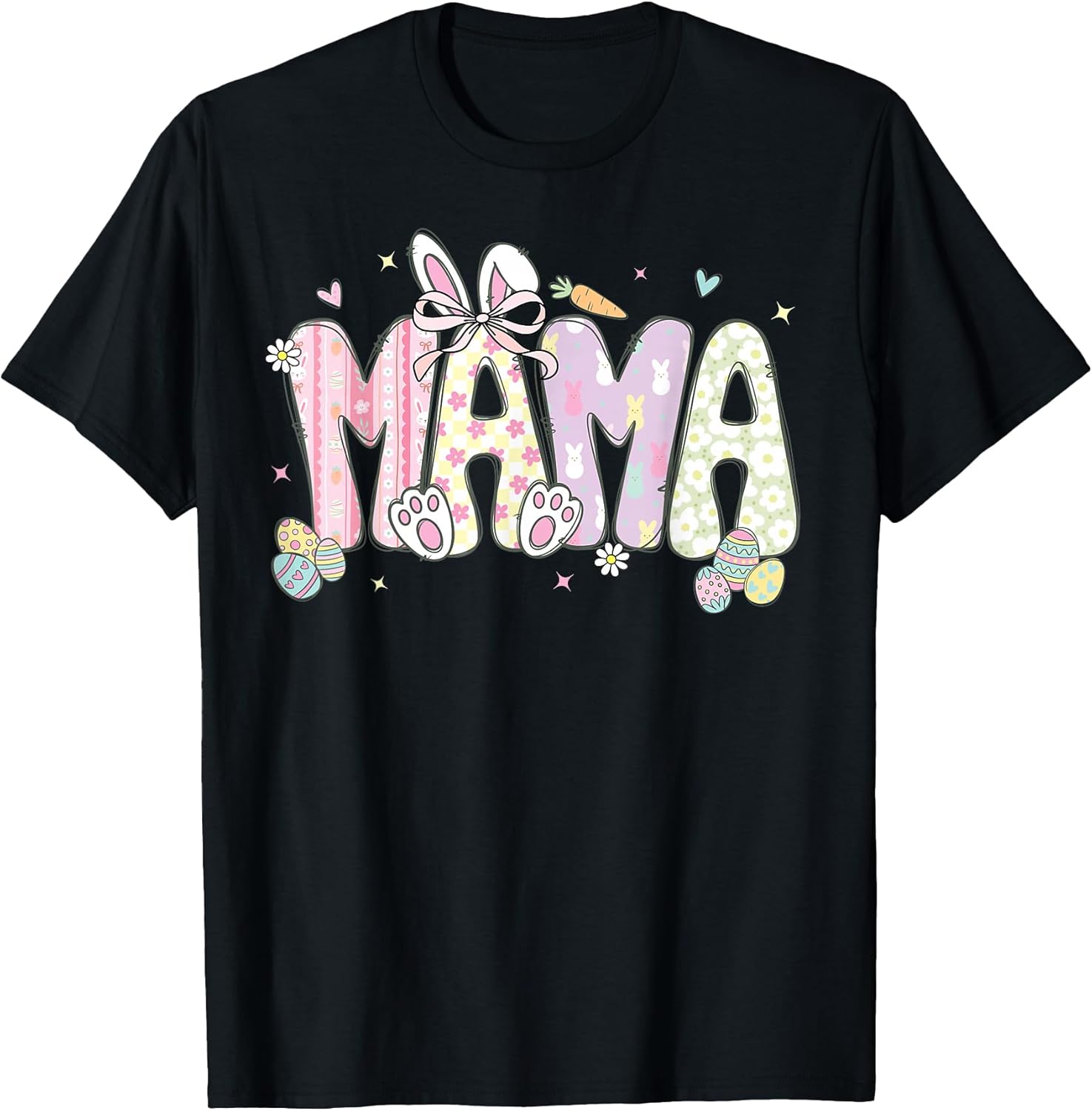 Cute Easter Mama Bunny Pastel Floral Patchwork Spring Mom T-Shirt