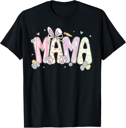 Cute Easter Mama Bunny Pastel Floral Patchwork Spring Mom T-Shirt