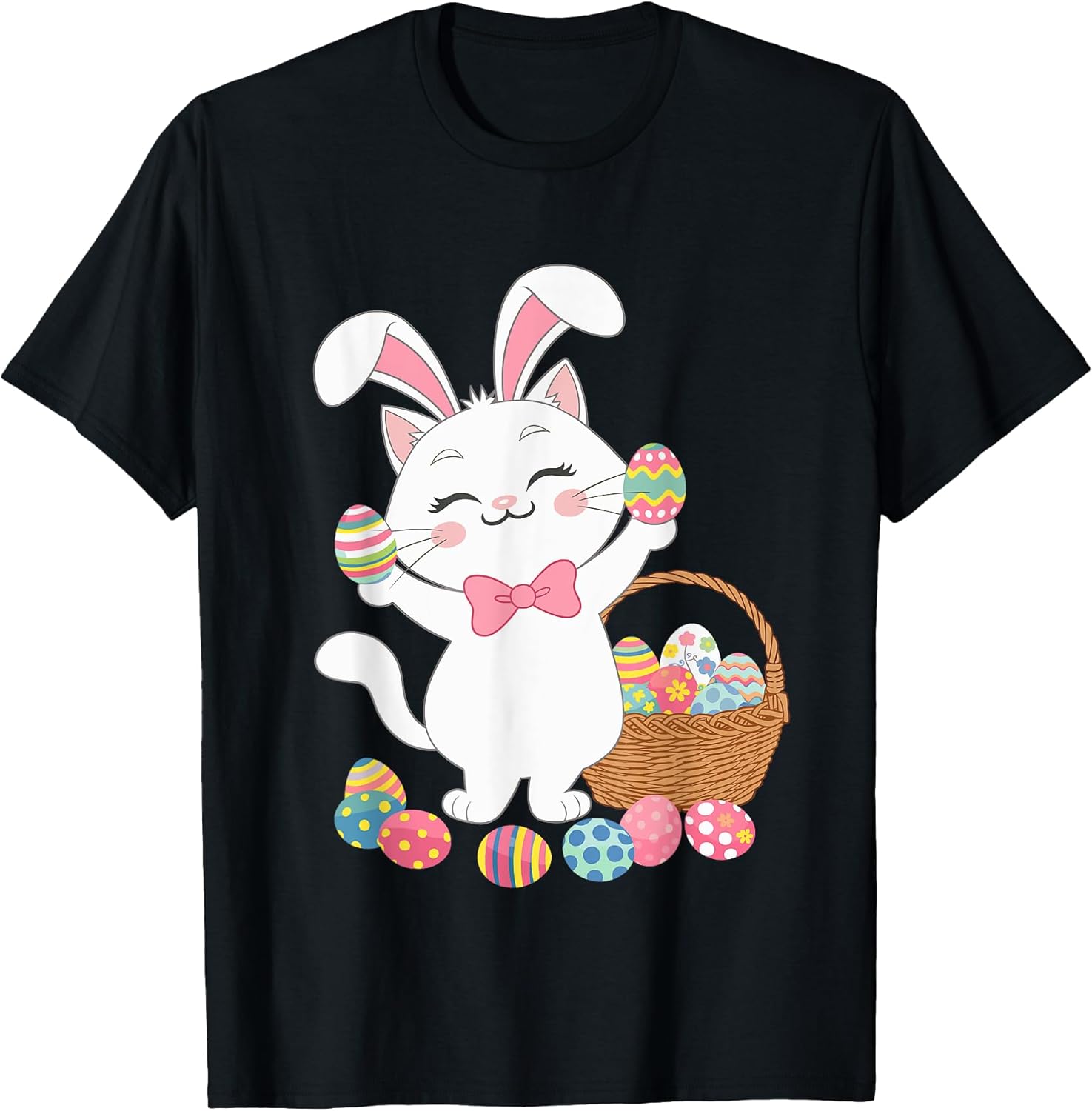 Cute Cat Bunny Ears Eggs Easter Day Cat Lover T-Shirt for Men Women Kids