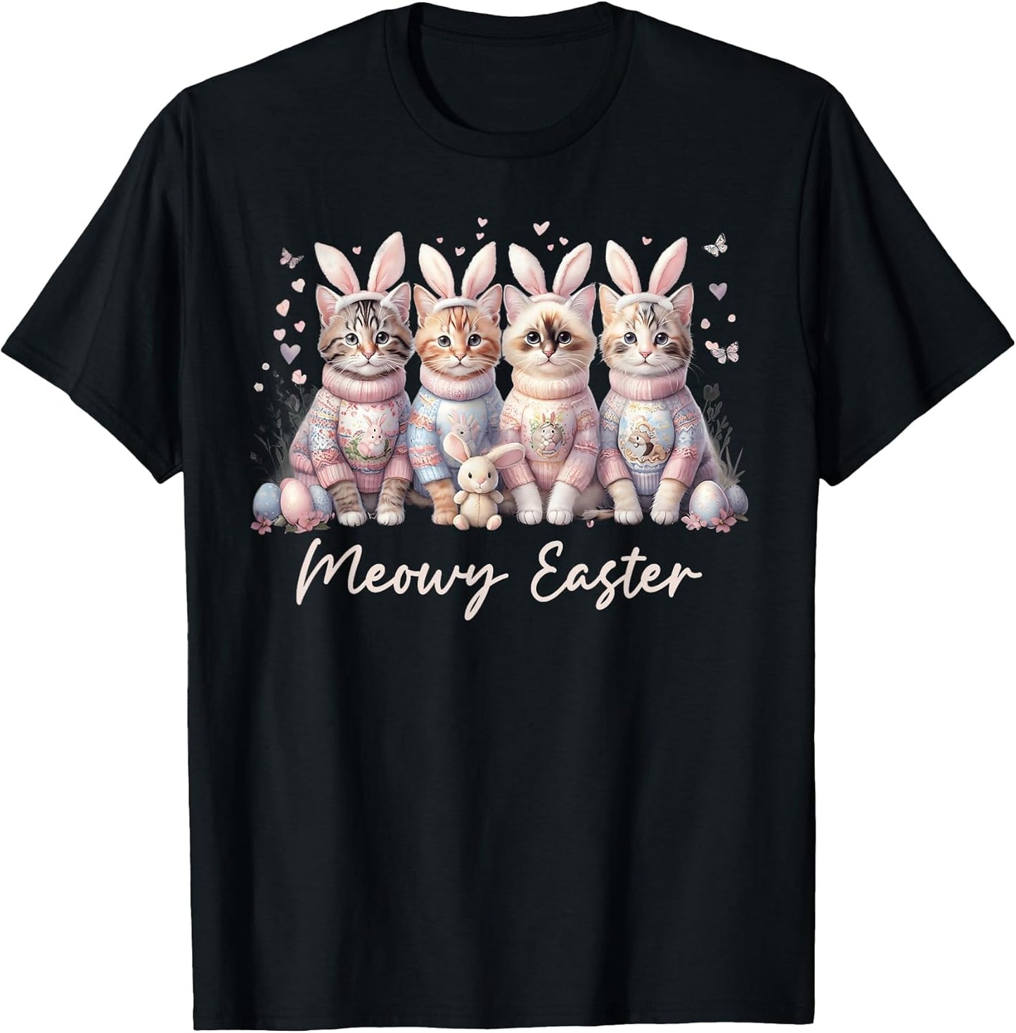 Meowy Easter Happy Easter Bunny Cats Pet Women Girls Kids T-Shirt