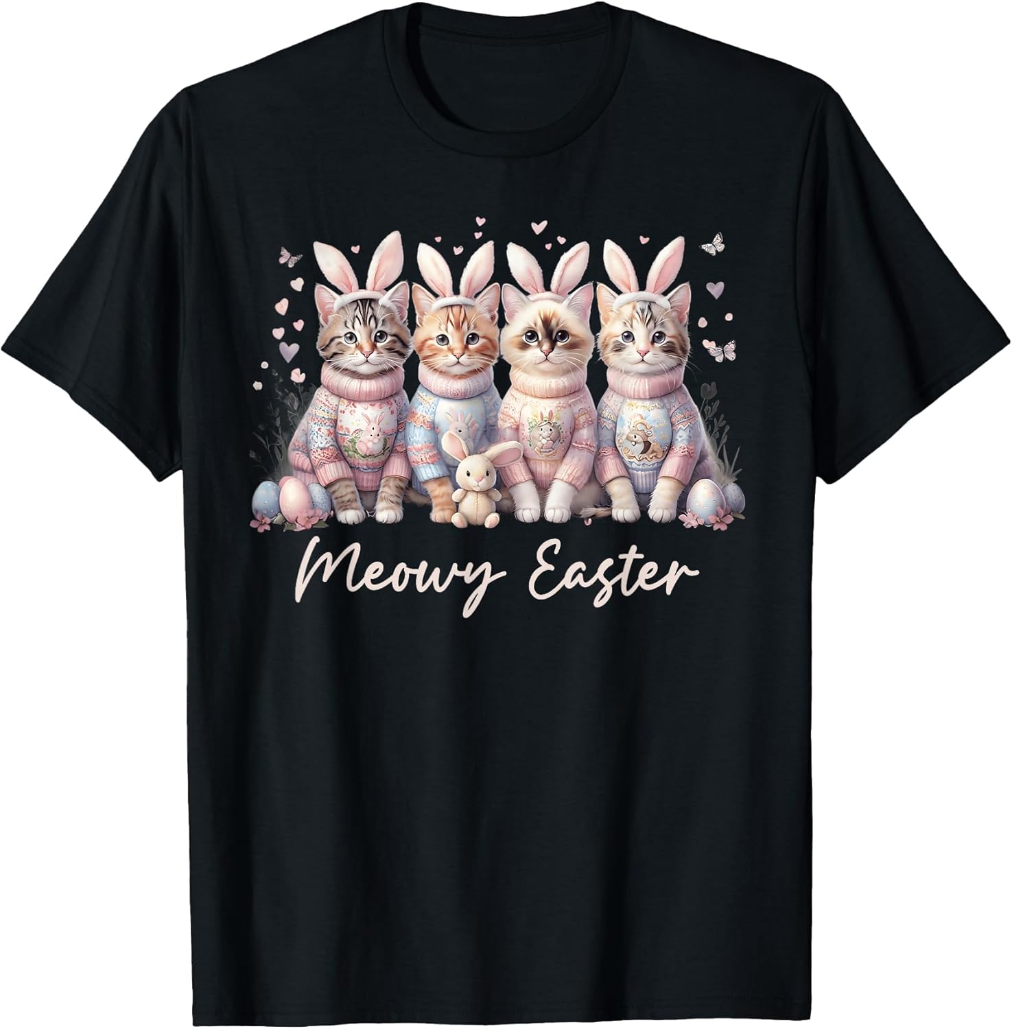 Meowy Easter Happy Easter Bunny Cats Pet Women Girls Kids T-Shirt