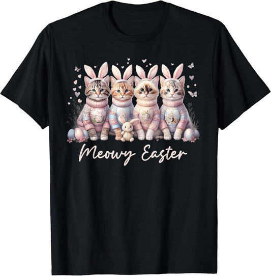 Meowy Easter Happy Easter Bunny Cats Pet Women Girls Kids T-Shirt