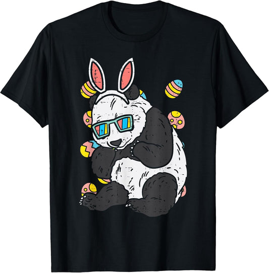 Panda Bunny Ears Glasses Eggs Cute Easter Bear Animal Lover T-Shirt