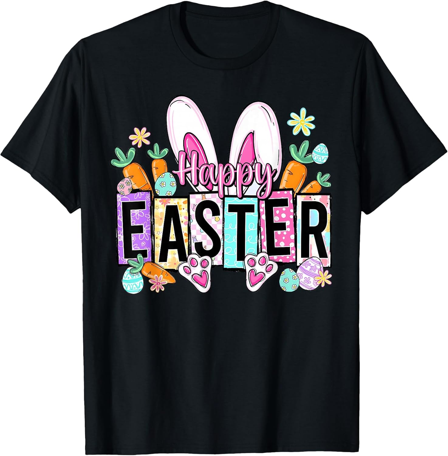 Happy Easter Bunny Ears Colorful Eggs Cute Women Kids T-Shirt