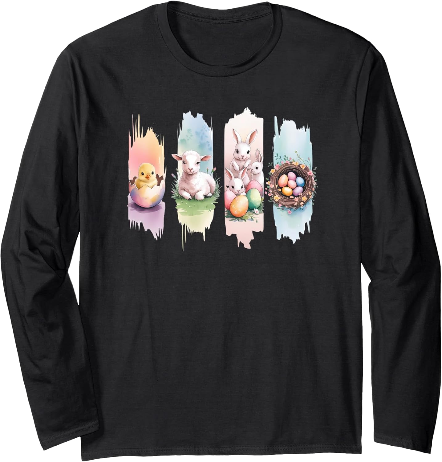 Pastel Brush Stroke Easter Design, Cute Spring Bunny Art Long Sleeve T-Shirt