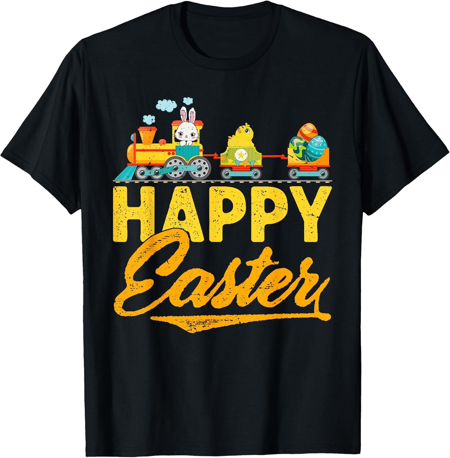 Funny Bunny Riding Train With Chick & Easter Eggs Easter Day T-Shirt