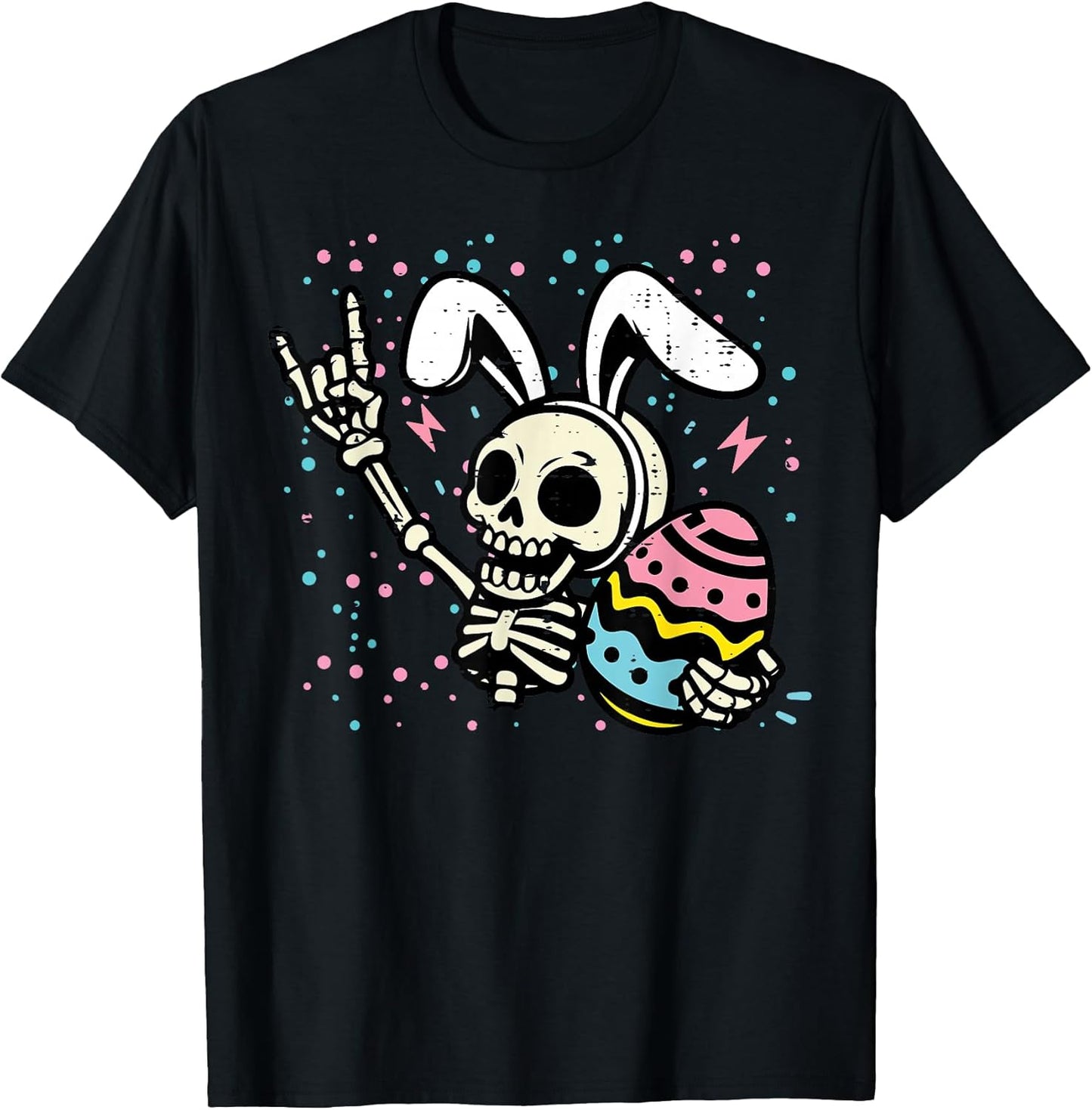 Easter Skeleton Bunny Rock Hand Egg Rocker Boys Kids Men T-Shirt