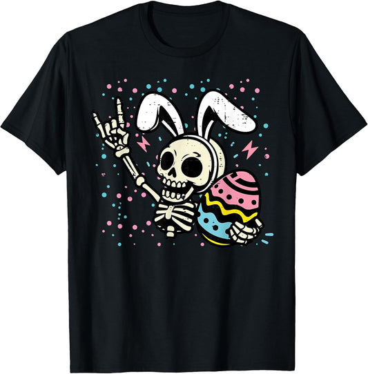 Easter Skeleton Bunny Rock Hand Egg Rocker Boys Kids Men T-Shirt