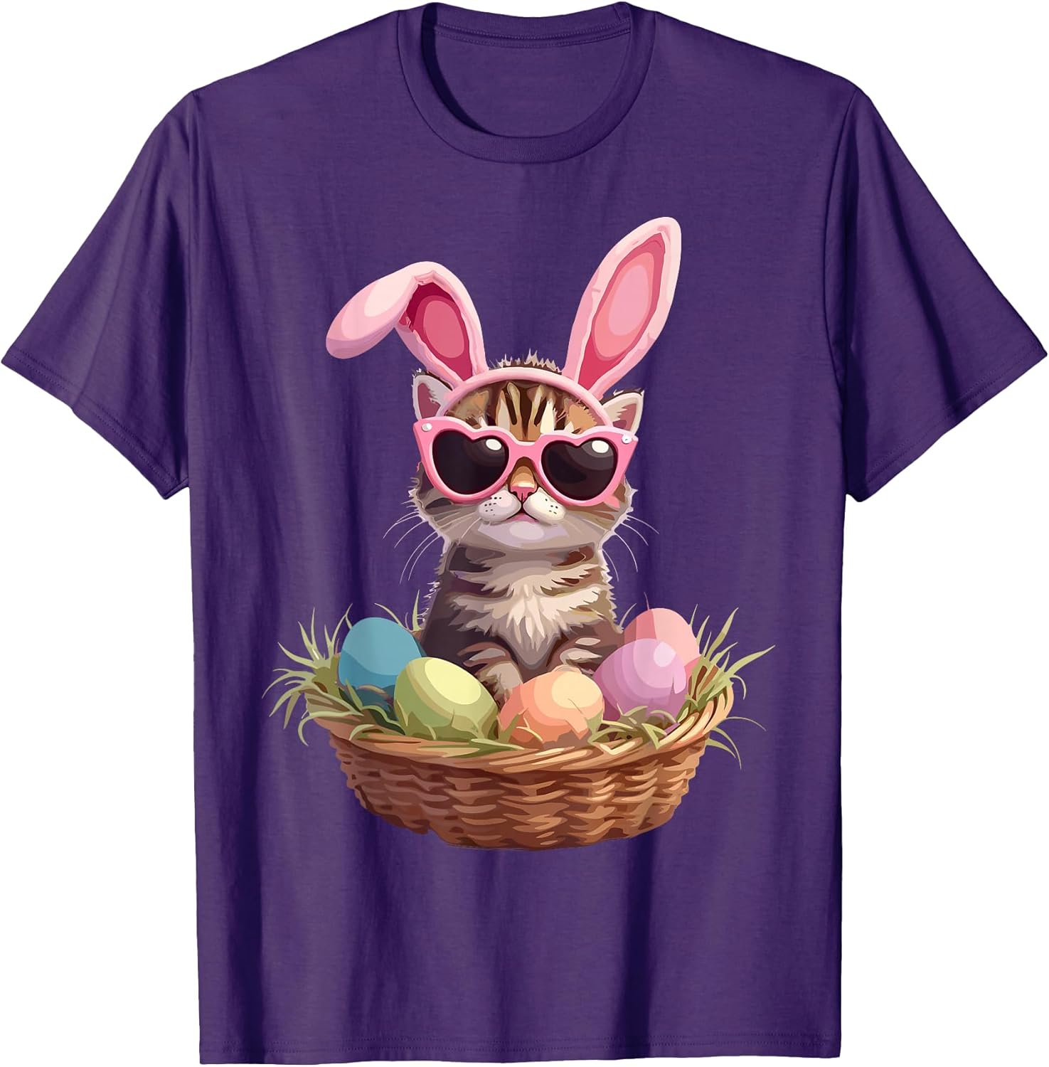 Cute Kitten Lovers Glasses Happy Easter Cat Bunny And Eggs T-Shirt