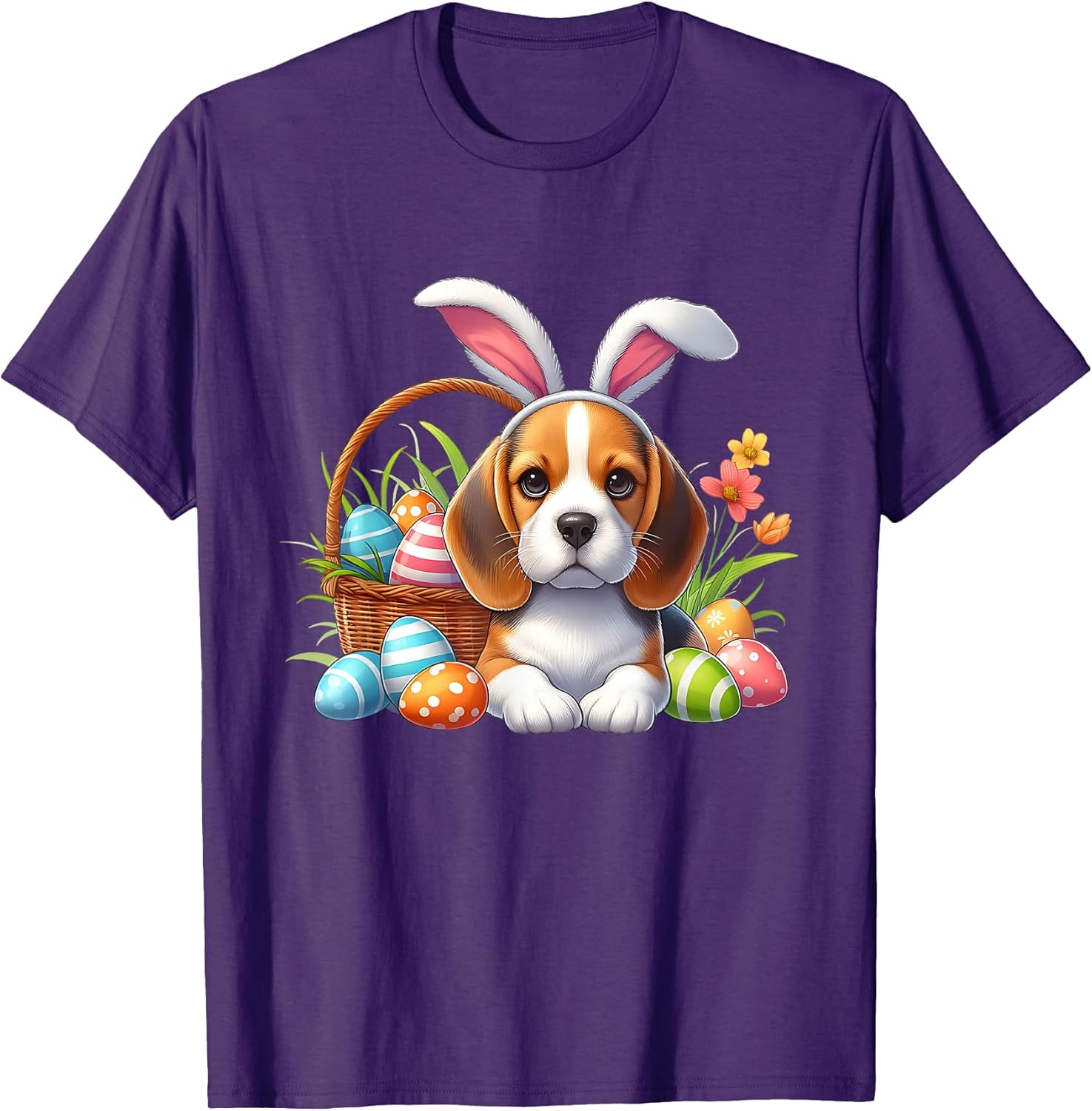 Beagle with Easter Bunny Ears and Colorful Easter Eggs T-Shirt