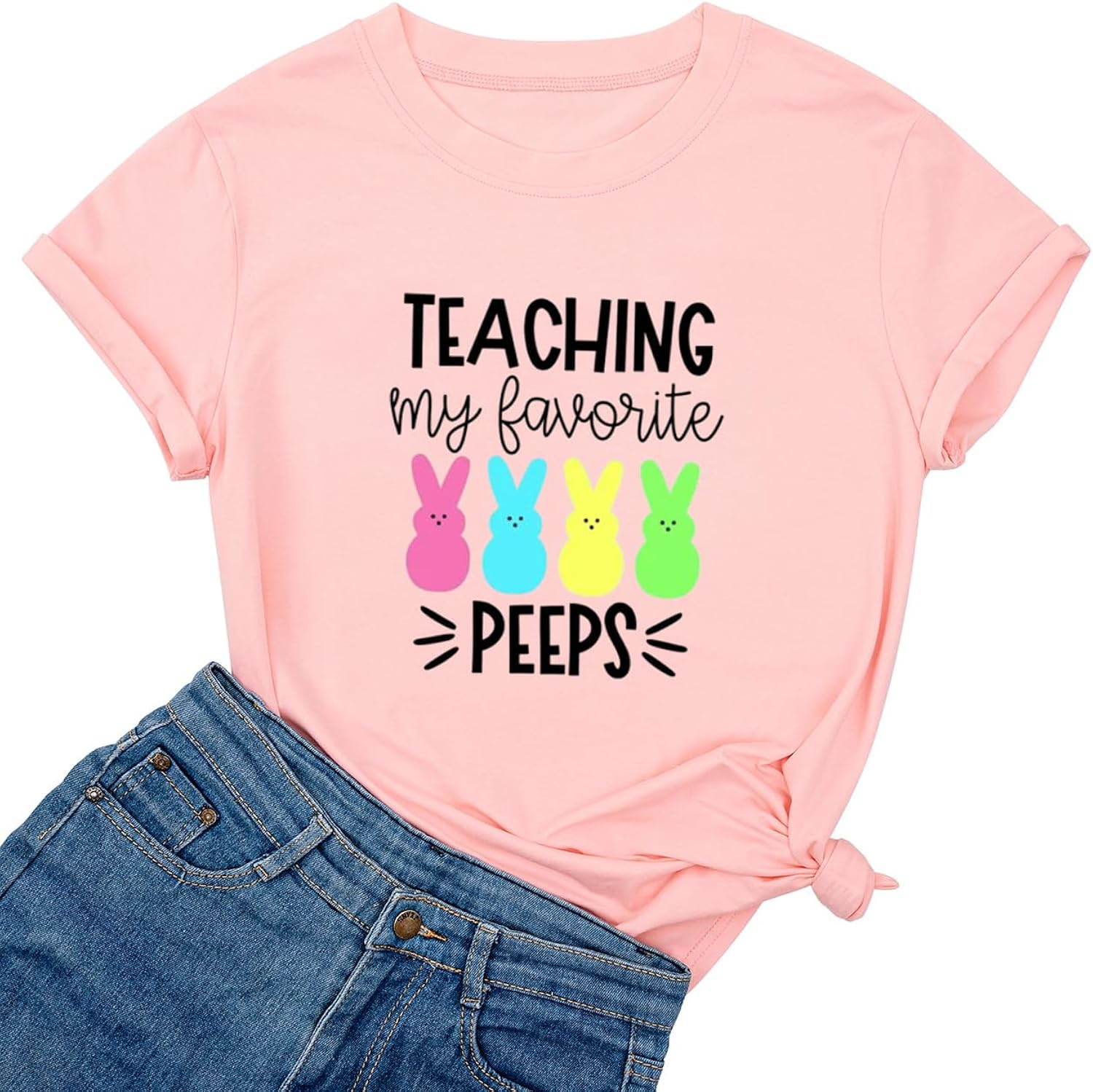 Happy Easter Shirts for Women Hangin with My Peeps T Shirt Cute Easter Bunny Outfit Tees