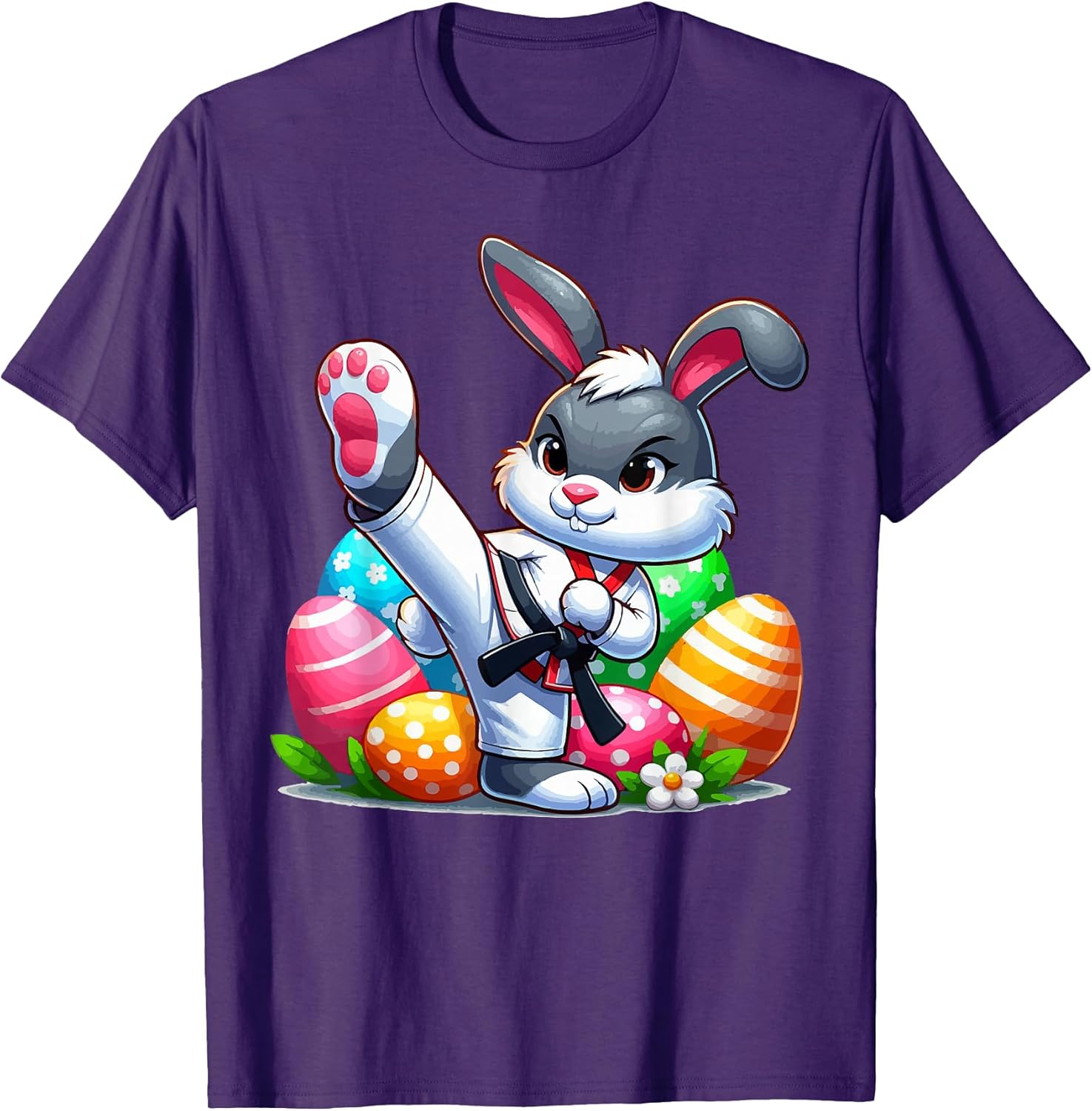 Karate Easter Bunny with a basket of eggs Easter Day Hunt T-Shirt