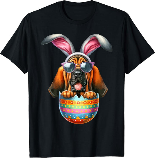 Bloodhound Dog Lover Easter Egg Happy Easter Bunny Ears T-Shirt
