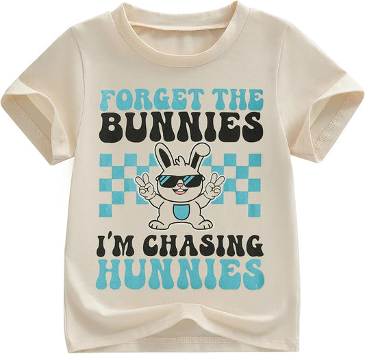 Kids Toddler Boys Girls Easter Shirt Short Sleeve Forget The Bunnies I'm Chasing Hunnies Funny T-Shirt Top