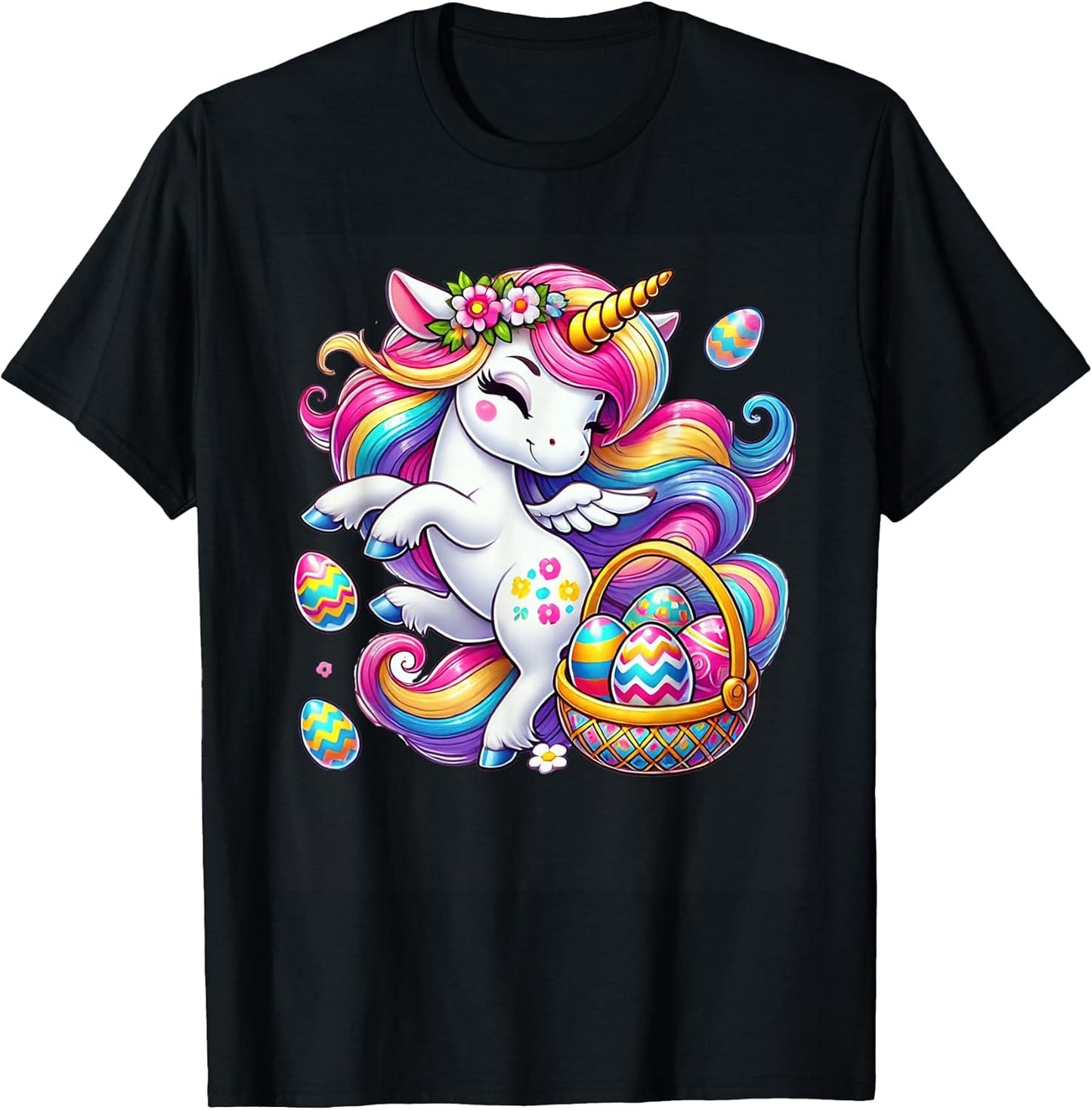 Easter Unicorn Shirt With Eggs Happy Easter Girls Kids Cute T-Shirt