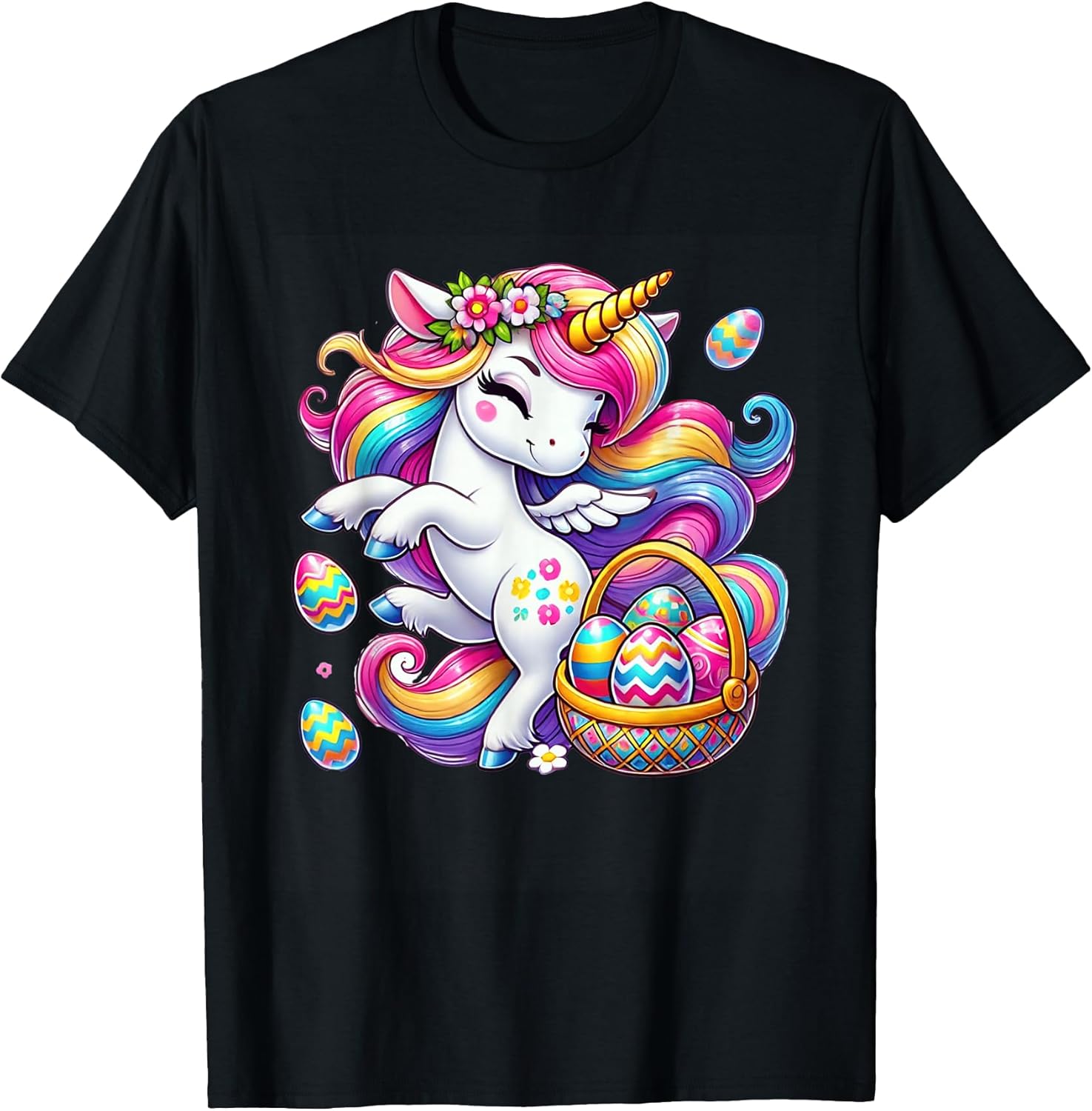 Easter Unicorn Shirt With Eggs Happy Easter Girls Kids Cute T-Shirt