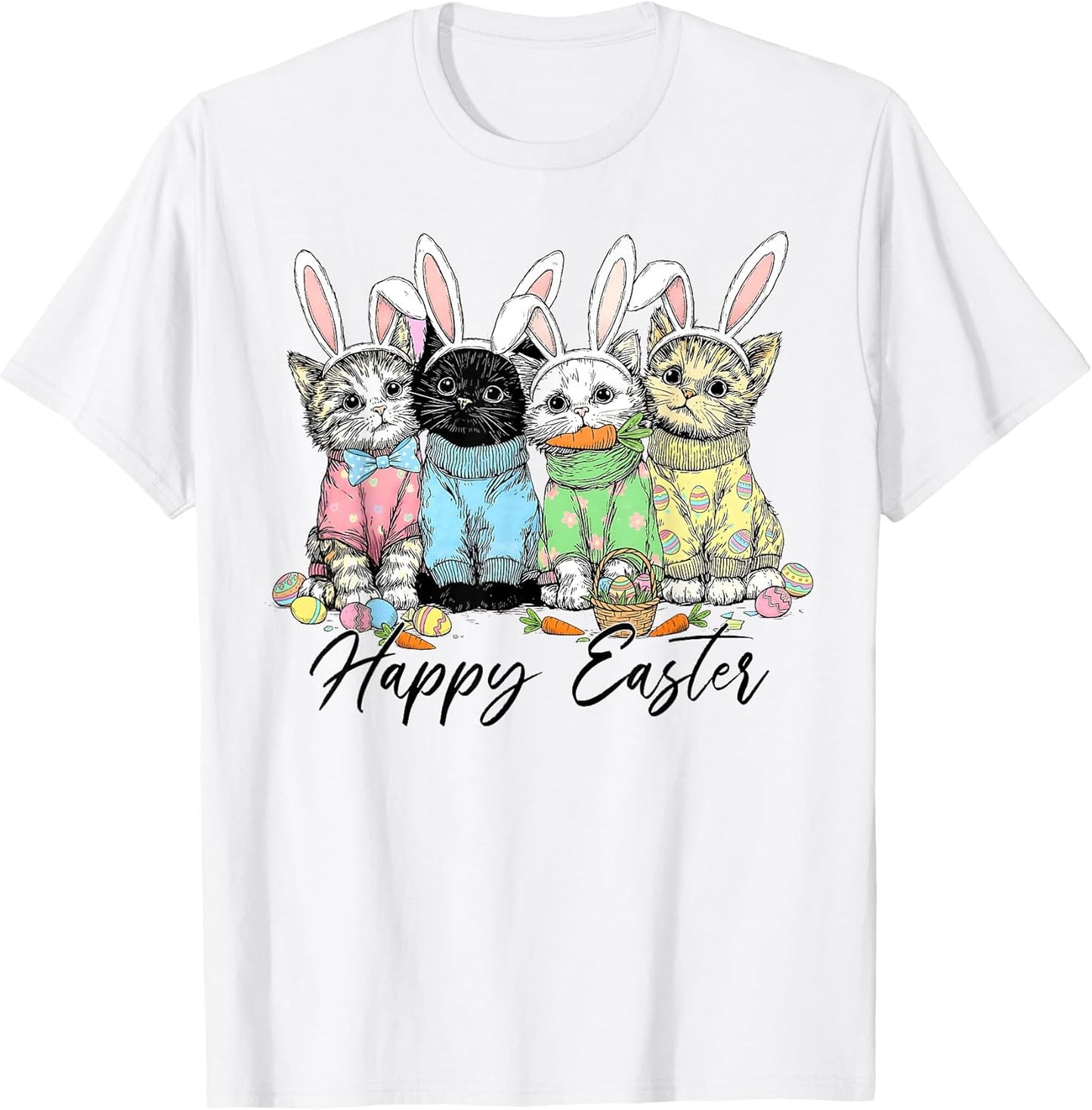 Happy Easter Bunny Ear Kittens Cats Men Women Kid T-Shirt