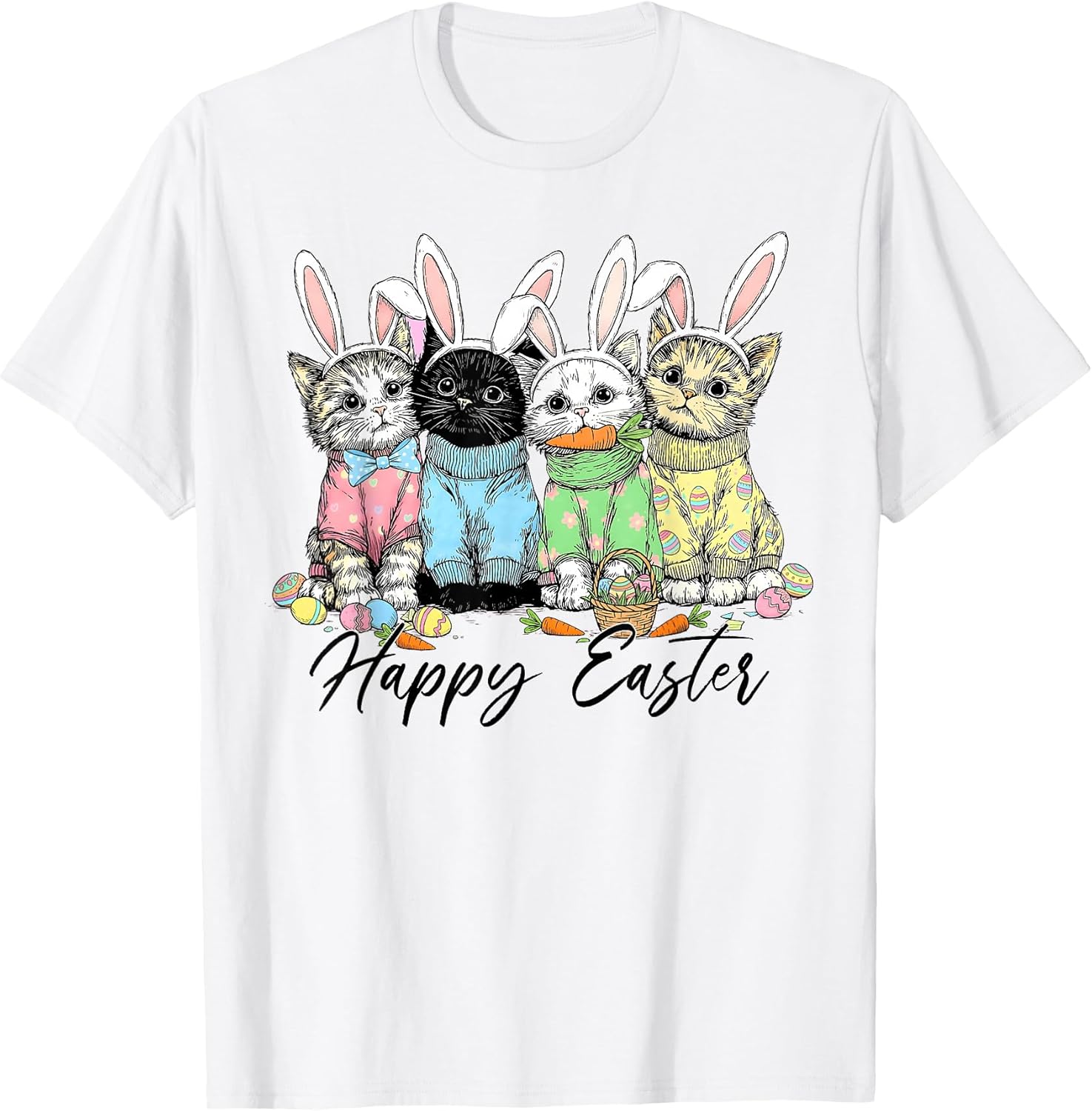Happy Easter Bunny Ear Kittens Cats Men Women Kid T-Shirt