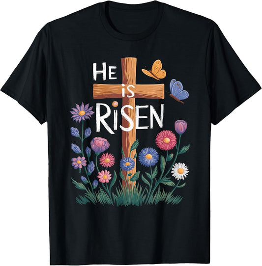 He Is Risen Jesus Floral Christian Easter T-Shirt