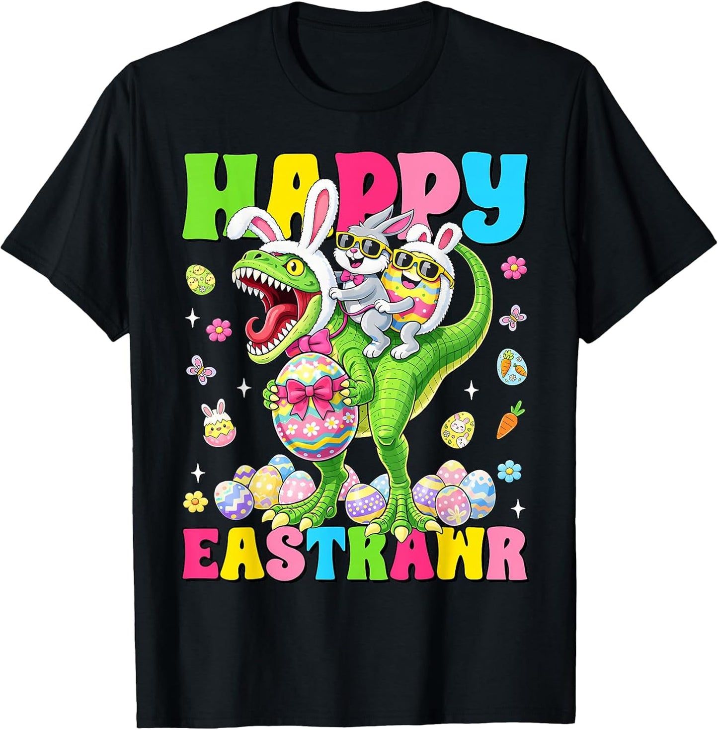 Happy Eastrawr Funny Bunny Riding Dinosaur Easter T Rex Kids T-Shirt