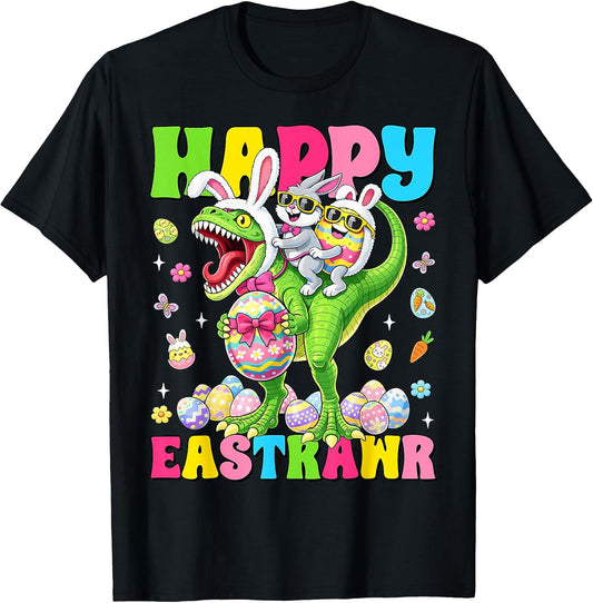 Happy Eastrawr Funny Bunny Riding Dinosaur Easter T Rex Kids T-Shirt