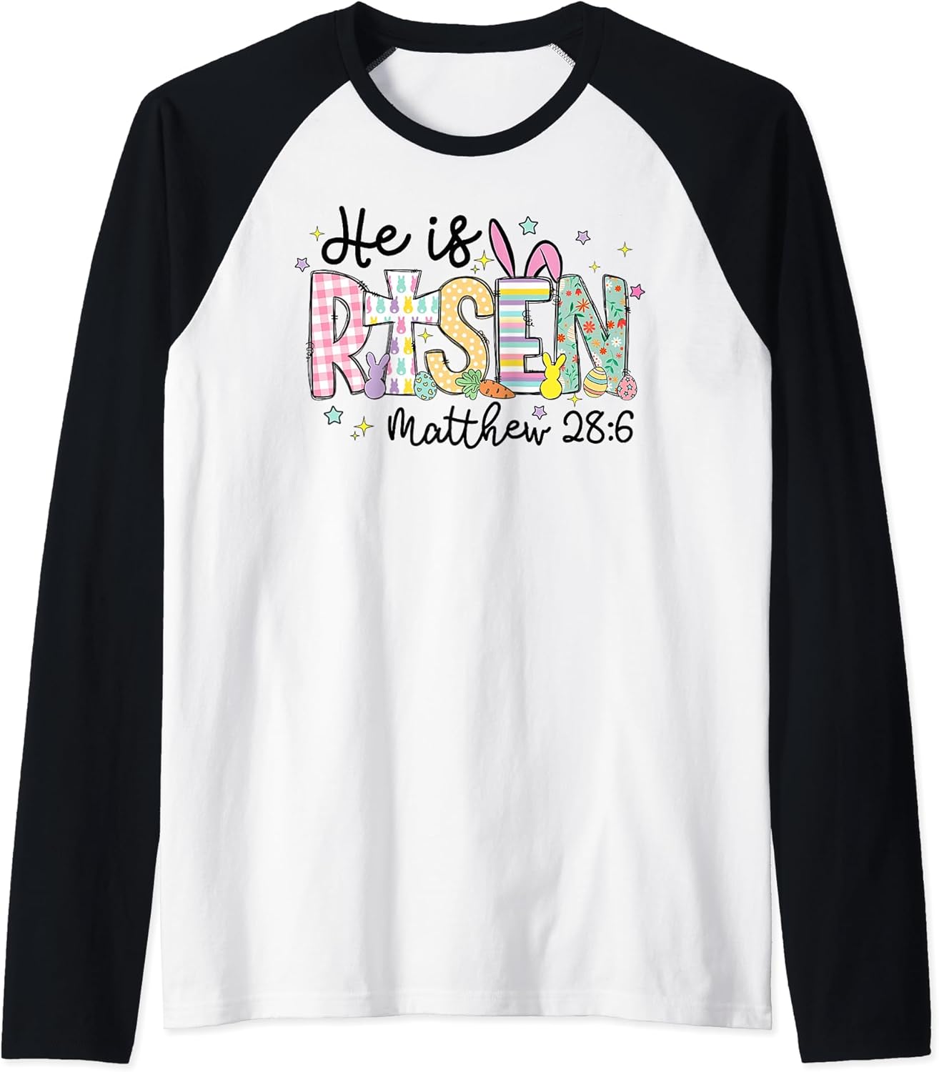 He is Risen Jesus Christian Happy Easter Women Kids Girls Raglan Baseball Tee