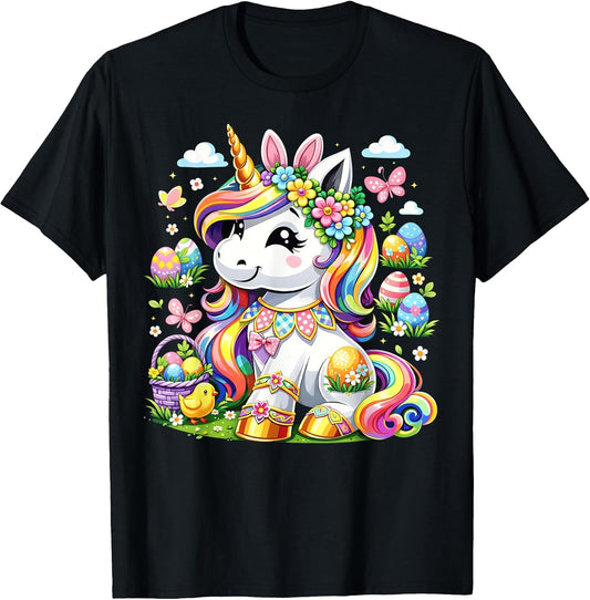Happy Easter Unicorn Bunny Egg Girls Womens Kids T-Shirt