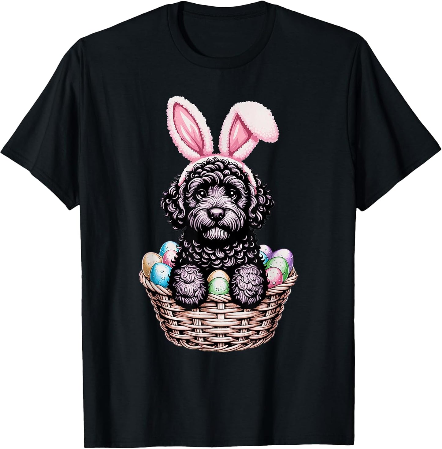 Cute Black Labradoodle Easter Bunny Ears Basket Dog Lover T-Shirt