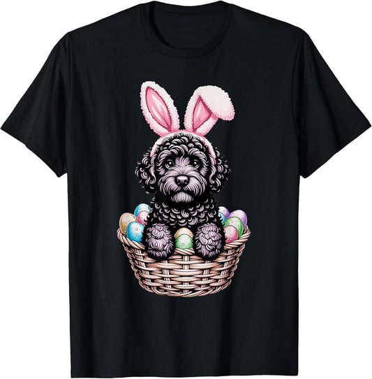 Cute Black Labradoodle Easter Bunny Ears Basket Dog Lover T-Shirt