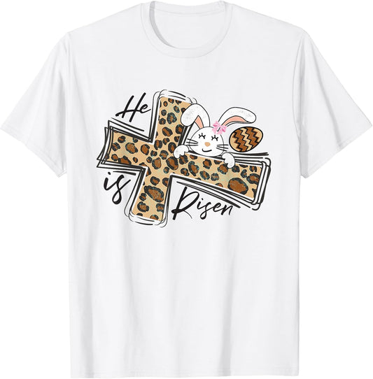 Happy Easter Shirt He Is Risen Jesus Cross Cute Easter Bunny T-Shirt