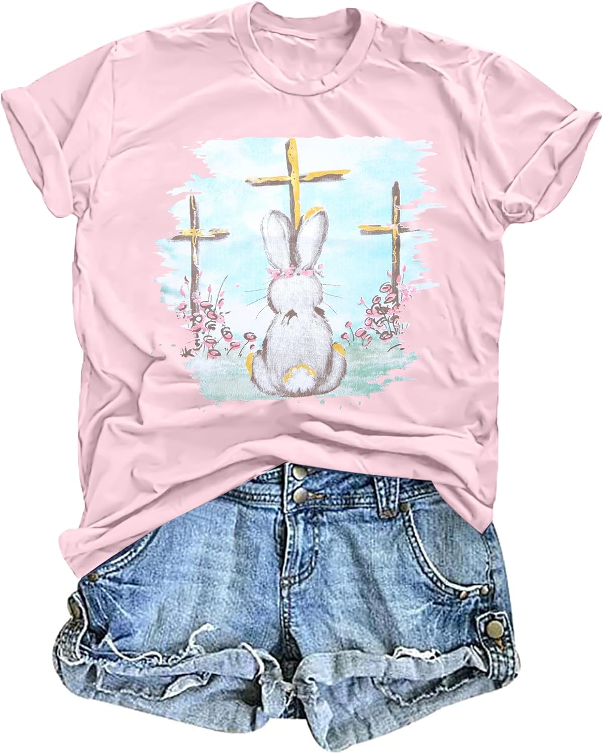 Easter Shirts for Women Rabbit Bunny Eggs T Shirt Happy Easter Day Graphic Short Sleeve Tee Tops