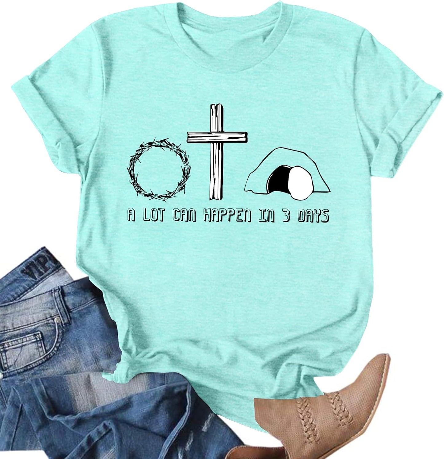 Easter Shirts for Women He is Risen Tshirt Easter Christian T-Shirt Jesus Lover Short Sleeve Tops