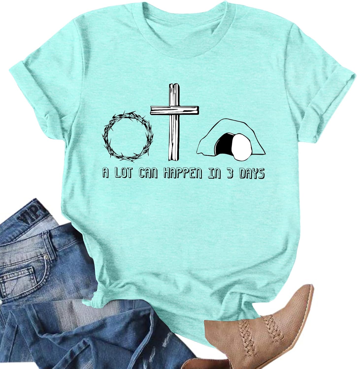 Easter Shirts for Women He is Risen Tshirt Easter Christian T-Shirt Jesus Lover Short Sleeve Tops