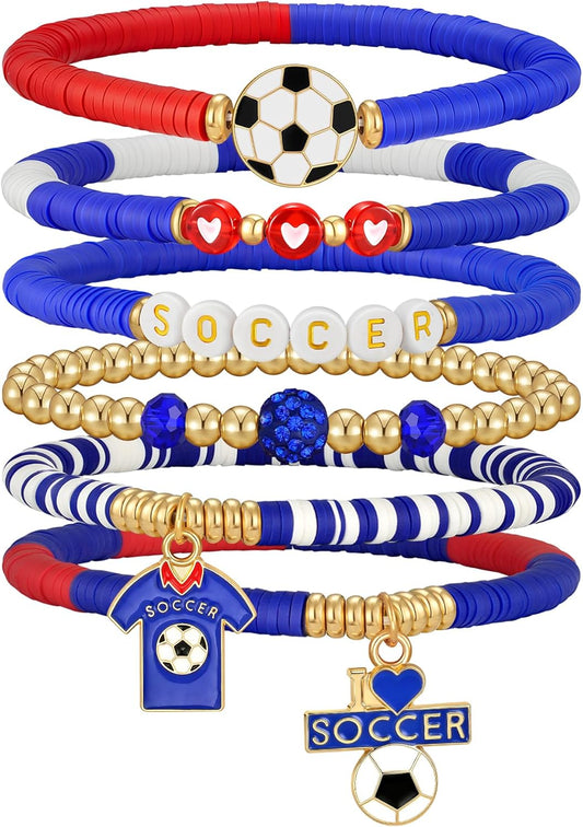 doubgood 2026 World Soccer Cup Soccer Bracelets for Women Men, Stackable Soccer Jewelry Game Day Fan Accessories Gifts for USA Mexico Argentina Soccer Fans