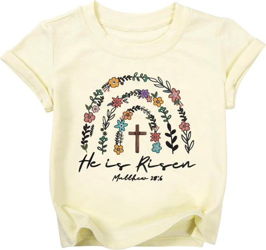 Easter Shirts for Toddler Girls Boys He is Risen Christian T-Shirt Cute Bunny Graphic Short Sleeve Tee Tops