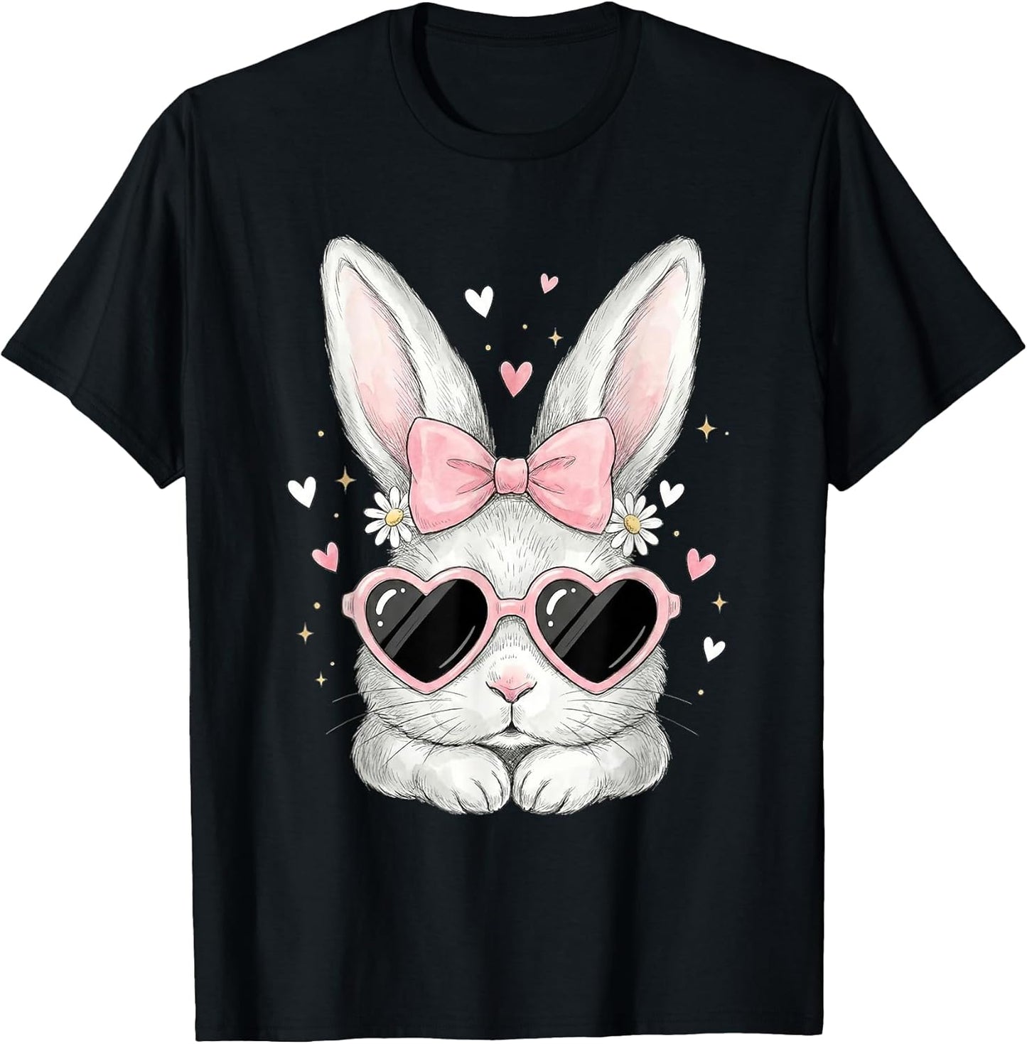 Cute Coquette Bow Sunglasses Tie Dye Rabbit Easter Bunny T-Shirt