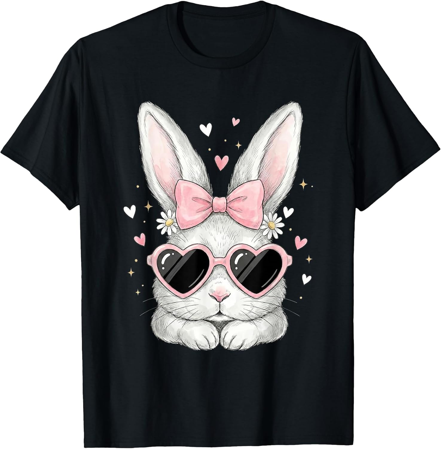 Cute Coquette Bow Sunglasses Tie Dye Rabbit Easter Bunny T-Shirt