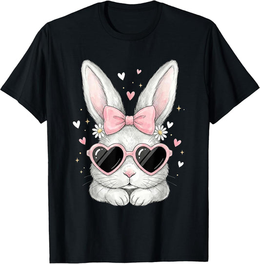 Cute Coquette Bow Sunglasses Tie Dye Rabbit Easter Bunny T-Shirt