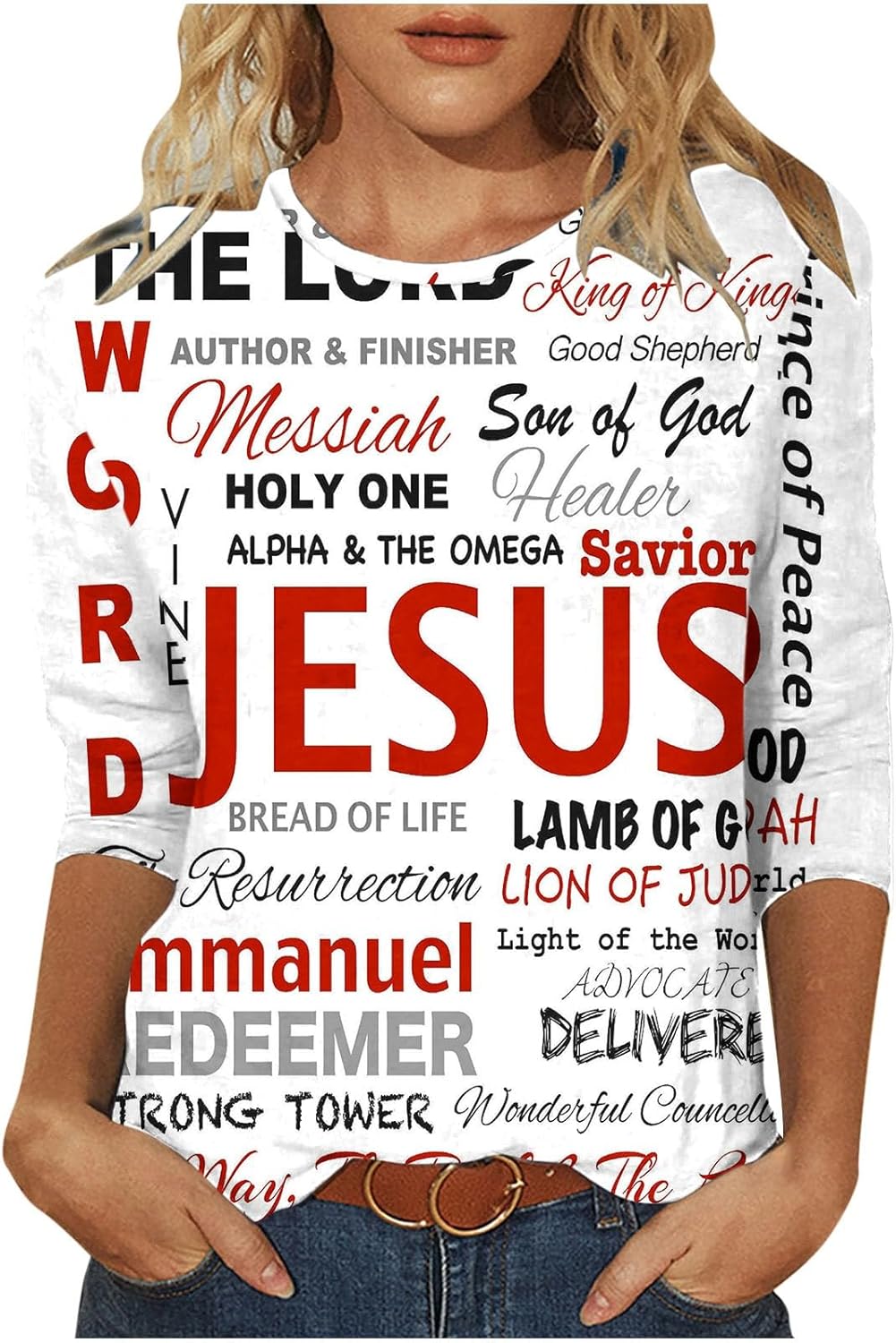 Women Easter Day Tops Jesus Cross Printed Tee Casual Christian Blouse 3/4 Sleeve T-Shirt Religious Blouses