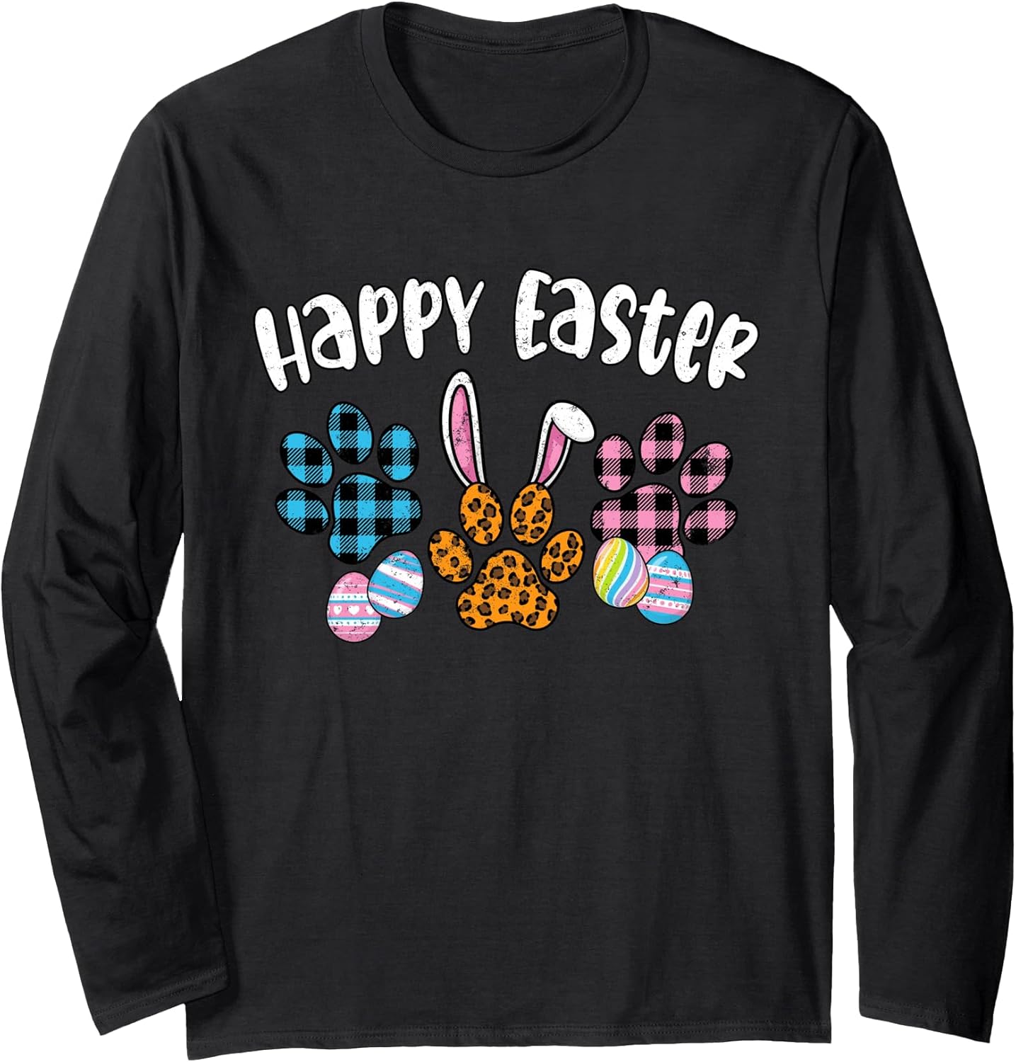 Happy Easter Cat Dog Paw Family Matching Pet Lover Easter Long Sleeve T-Shirt