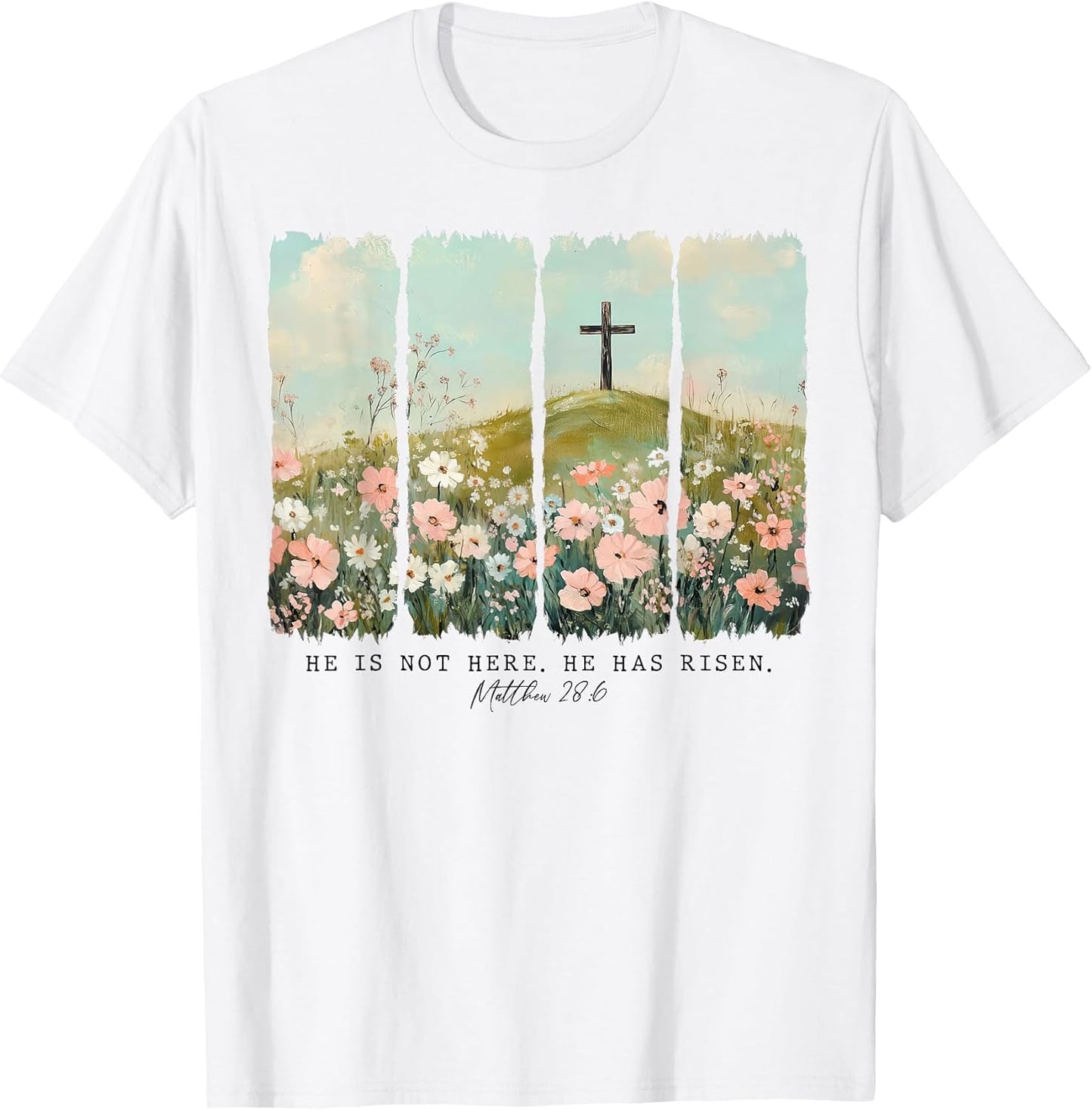 He is Risen Christian Wildflower Happy Easter Women Girls T-Shirt