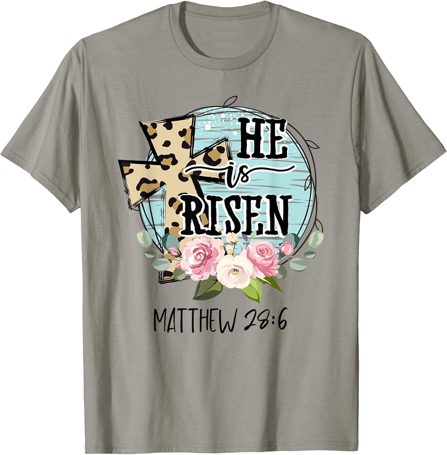 He is Risen Jesus Christian Happy Easter Floral Wreath Women T-Shirt Small