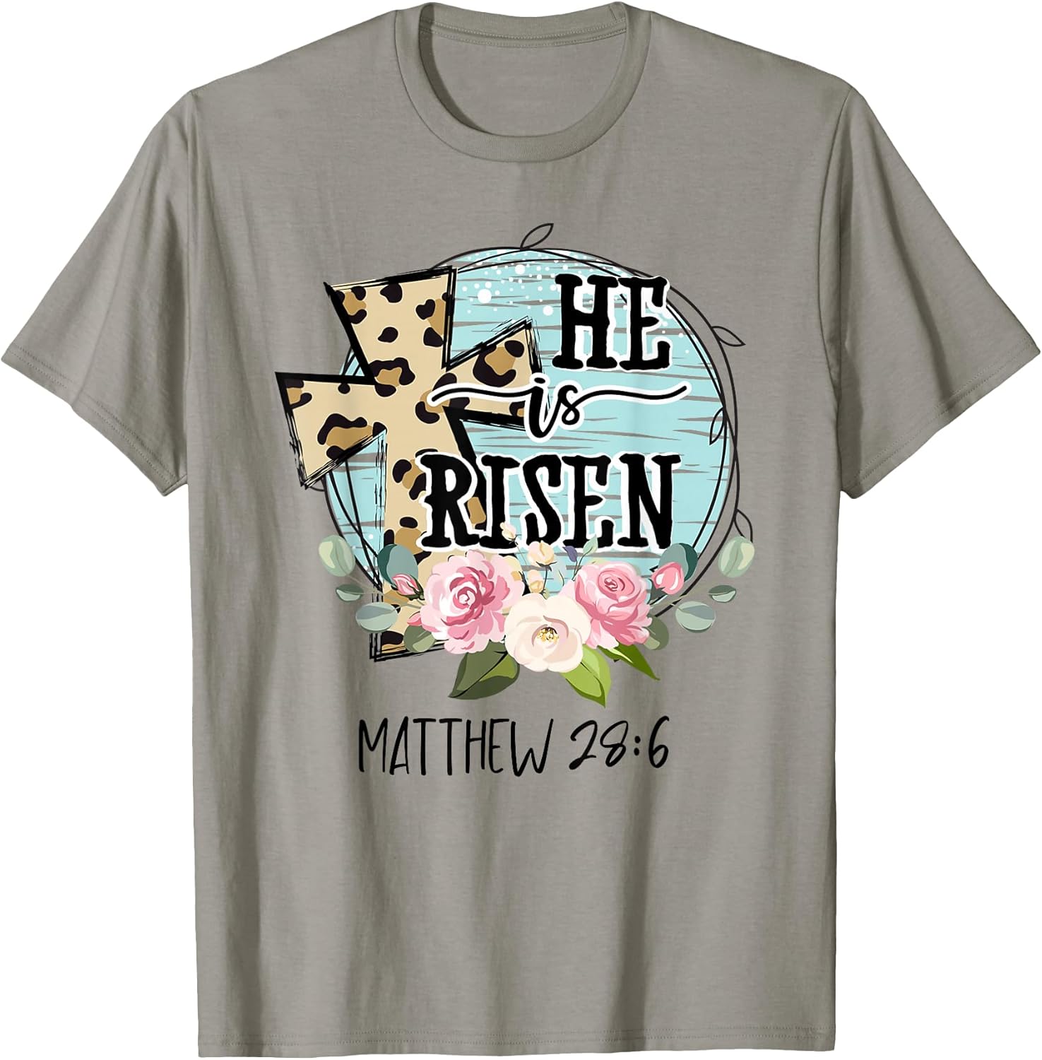 He is Risen Jesus Christian Happy Easter Floral Wreath Women T-Shirt Small