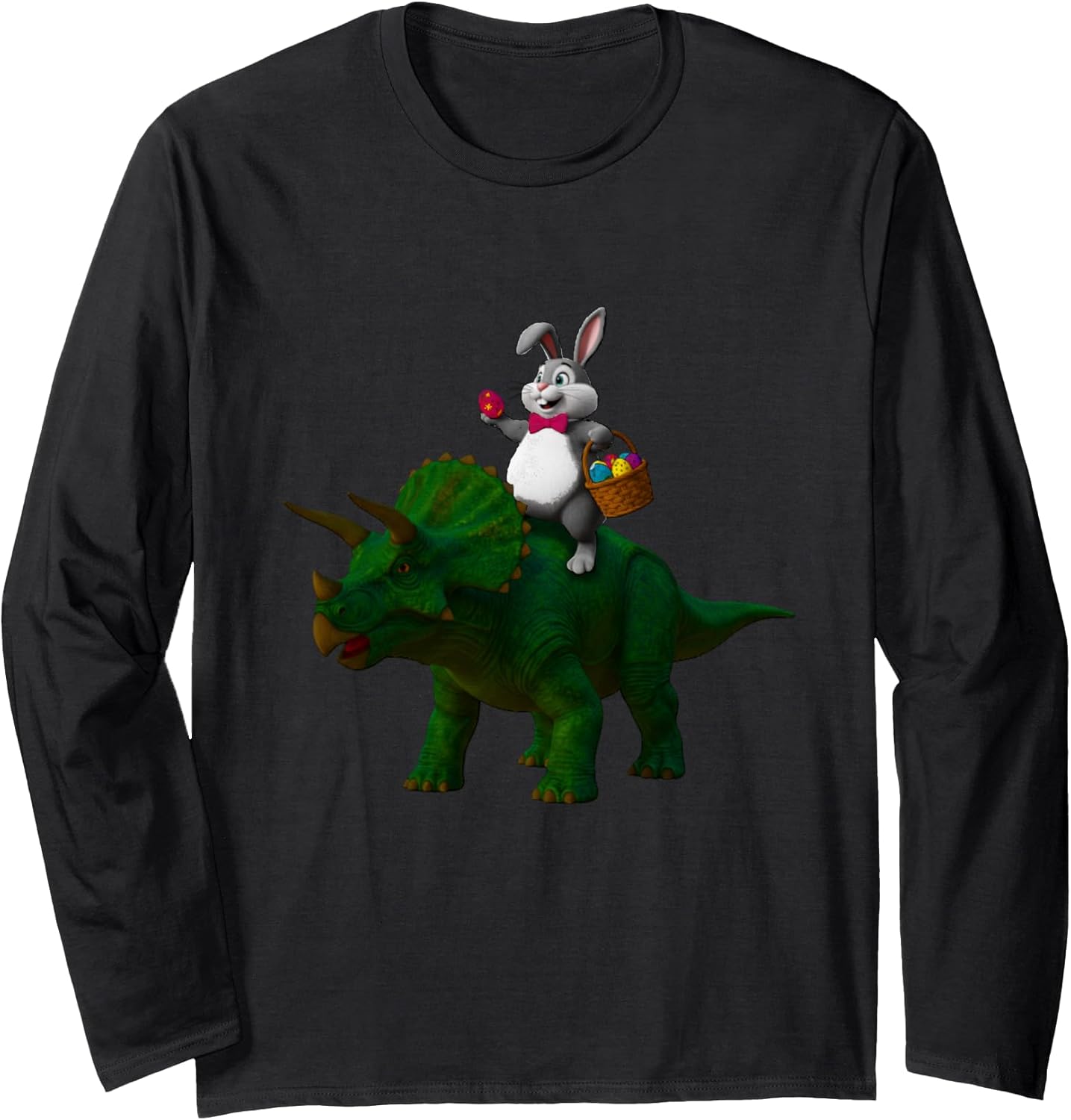 Easter Bunny on triceratops dinosaur easter basket eggs cute Long Sleeve T-Shirt