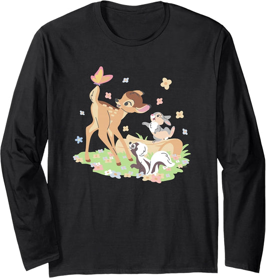 Bambi Thumper & Flower Pastel Spring Easter Butterfly Long Sleeve T-Shirt